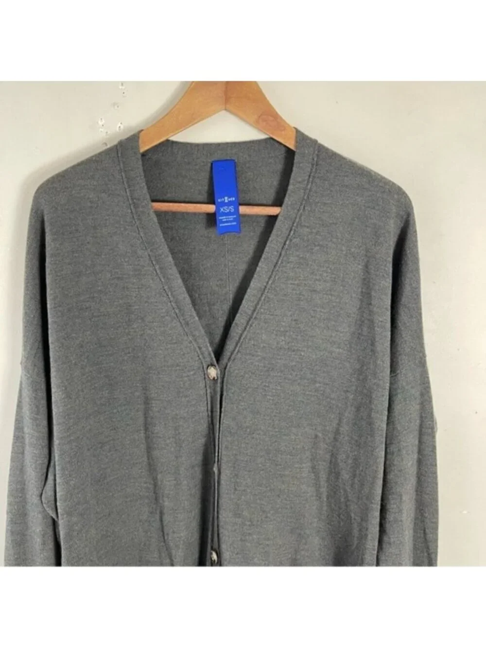 KIT & ACE Merino Wool Oversized Slouchy button up Cardigan grey green Size XS/S
